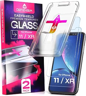 Defenslim for iPhone 11 / XR Screen Protector (2Pack), Easy Auto-Align Install Kit, 6.1" Tempered Glass, 9H Hardness, Ultra HD Clear, Case Friendly, EasyShield
