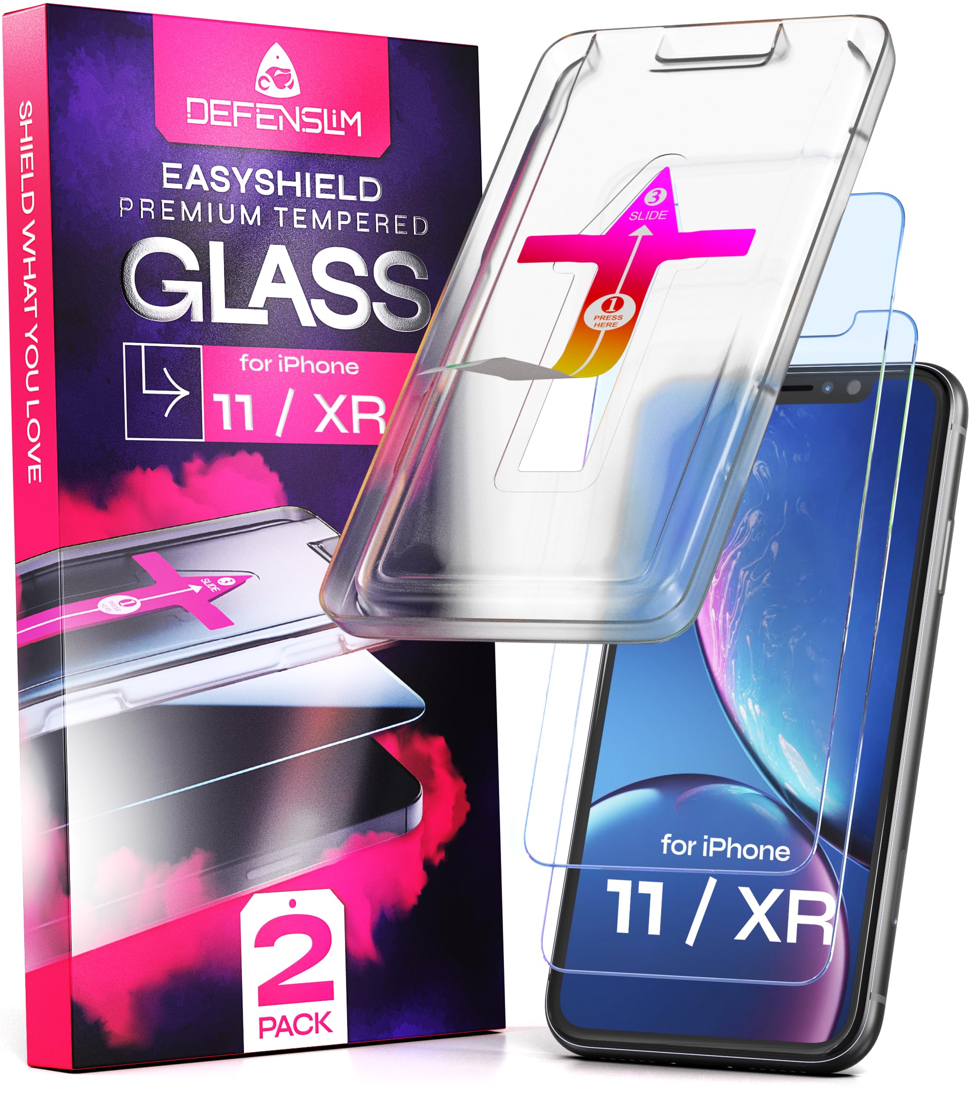 Defenslim for iPhone 11 / XR Screen Protector (2Pack), Easy Auto-Align Install K