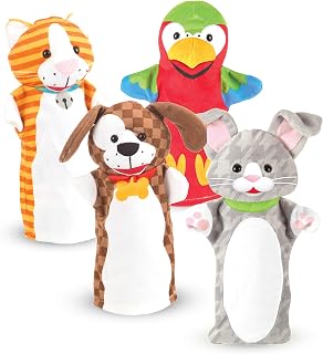 Melissa & Doug Playful Pets Hand Puppets (Set of 4) | 4 Soft Glove Puppets, Sparks Imaginative Storytelling, Builds Communication Skills, Holiday Gift For Toddlers 2+