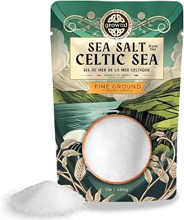 Grownd 1lb of Fine Ground Celtic Sea Salt, Organic Celtic Salt - 454g | Rich in Vitamins, Light Grey, Unrefined, Over 80 Trace Minerals, No Additives