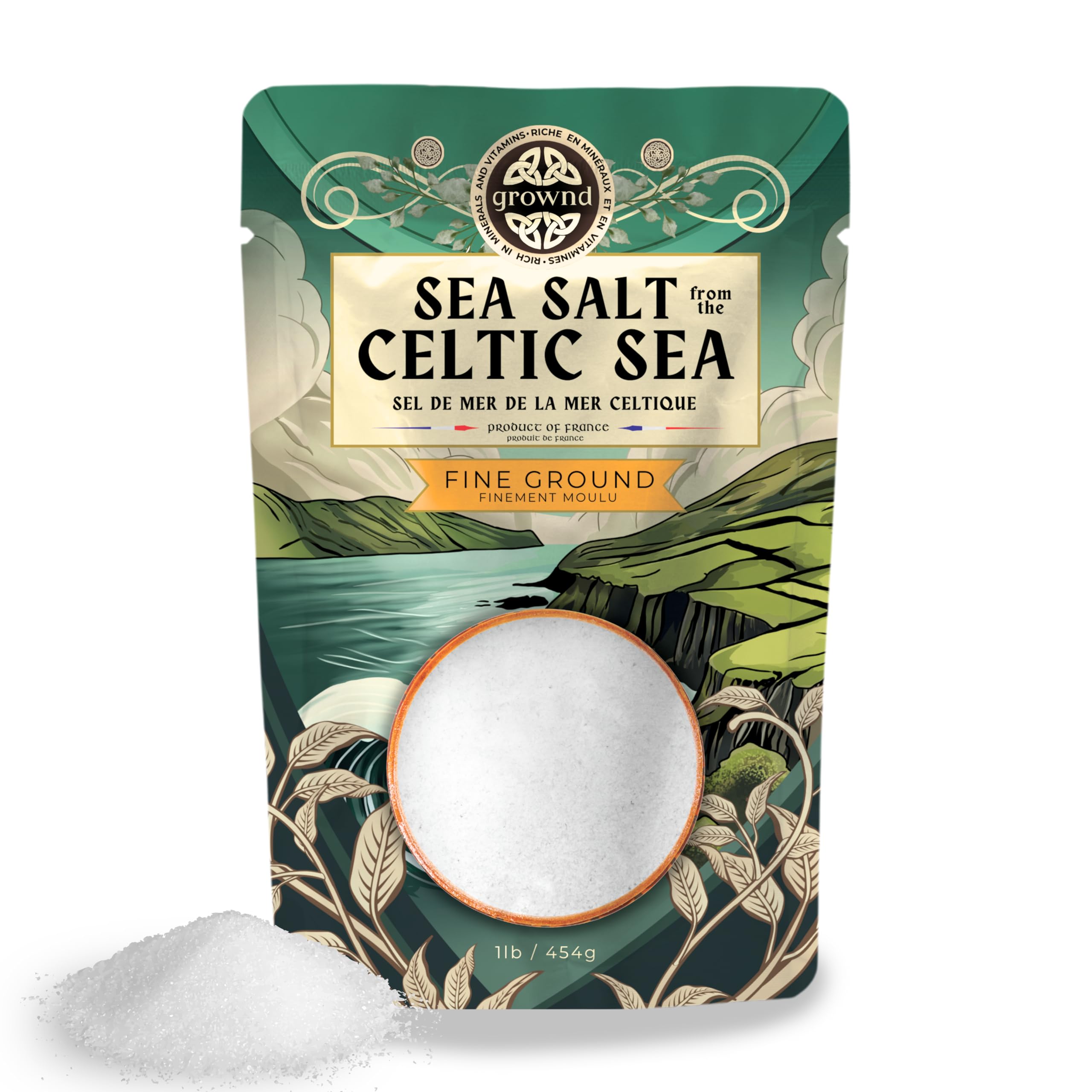 Grownd 1lb of Fine Ground Celtic Sea Salt, Organic Celtic Salt - 454g | Rich in 