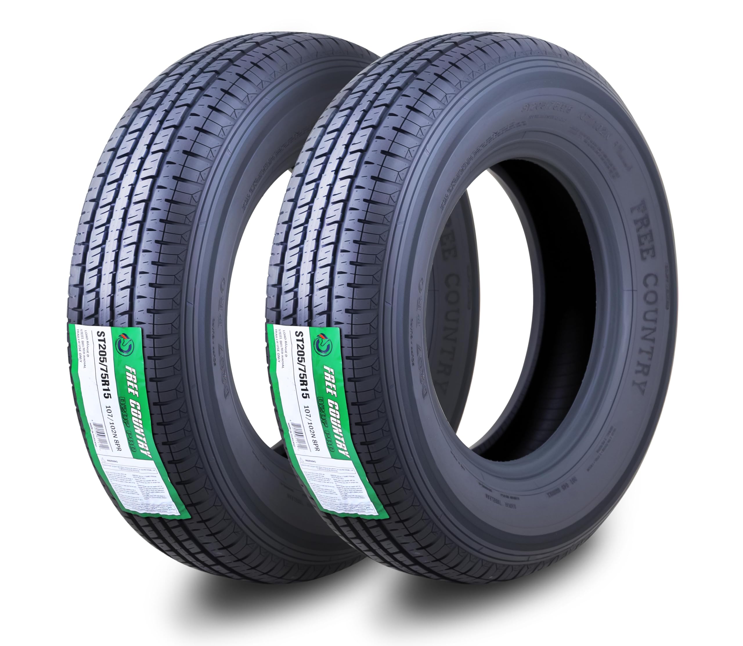 Free Country ST205/75R15 Prem Trailer Tires 8PR LR D 107N w/Scuff Guard, S2 | Pr
