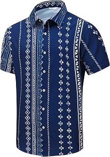 SheLucki Hawaiian Shirt Men Unisex Summer Beach Casual Short Sleeve Button Down Shirt Printed Palm Shadow Design
