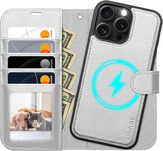 OCASE for iPhone 16 Pro Max Case, Detachable 2 in 1 Wallet, Silver