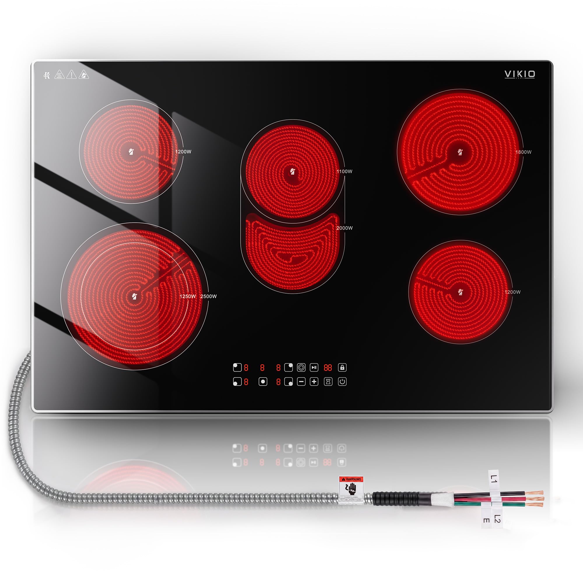 30 Inch 5 Burner Electric Cooktop, 8700W Built-in Electric Stove | 9 Heat Levels