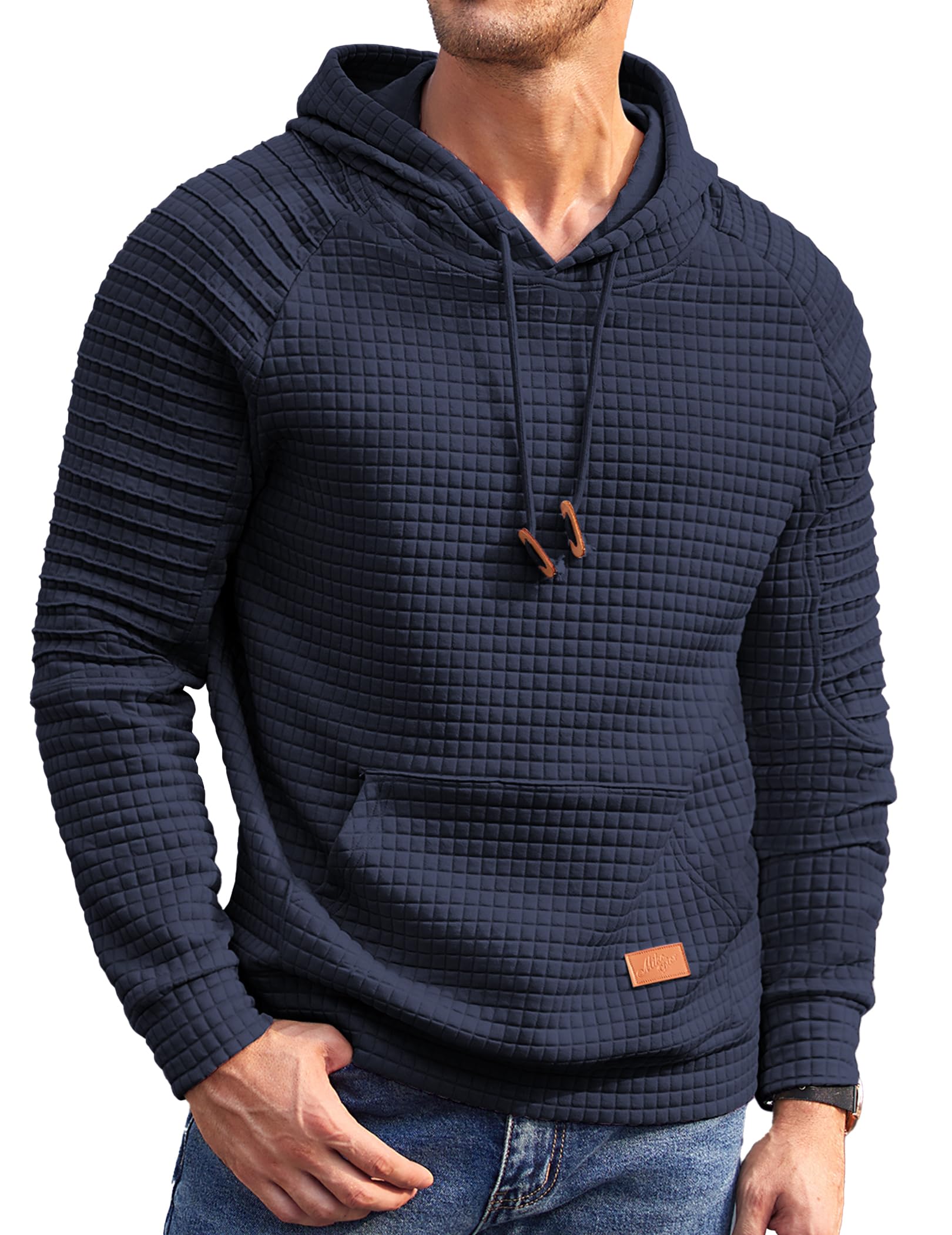 COOFANDY Mens Hoodies Pullover Casaul Long Sleeve Drawstring Waffle Knit Hooded 