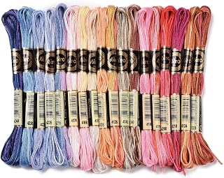 18 Skeins, 18 Colors 6 Strands Polyester Embroidery Floss Cross Stitch Thread Gradient Effect for Jewelry Making Bracelet Sewing Craft Material 0.5mm, Blue/Pink