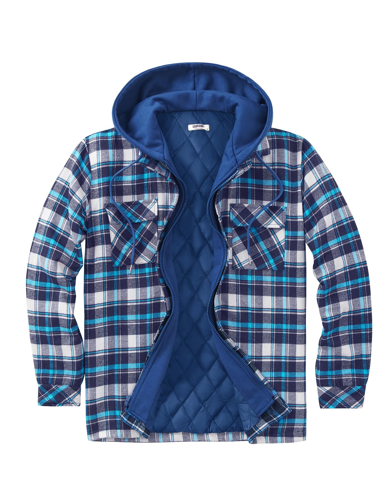 COOFANDY Shirt Jacket Men's Thermal Plaid Jacket Lumberjack Jacket with Hood Lei