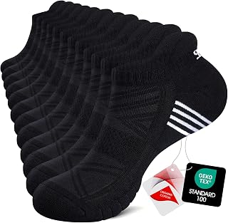 TANSTC Mens Running Socks Anti-Blister Cushioned Sports Socks Trainer Socks for Men Women Cotton Ankle Socks Low Cut Breathable Athletic Sock(6 Pairs)