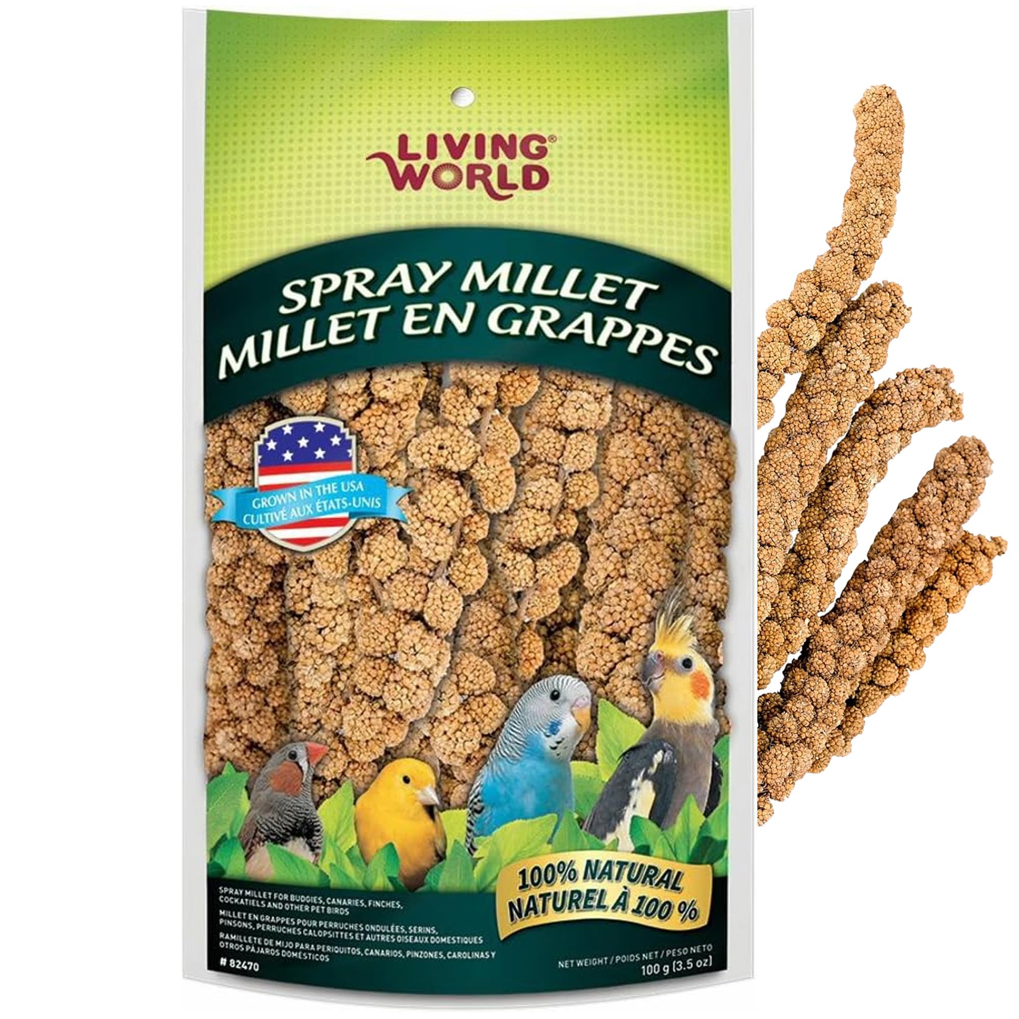 Living World Millet Spray for Birds - 3.5 oz Bag | 100% Natural, Wild-Harvested,