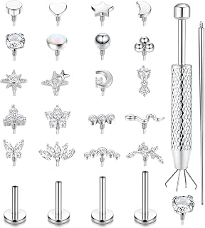 16G/18G Helix Piercing Jewellery Flat Back Earrings Tragus Nose Piercing | Surgical Steel Tragus Piercing Jewellery, Internally Threaded Nose Stud Labret Lip Bar Hypoallergenic Cartilage Conch Earring