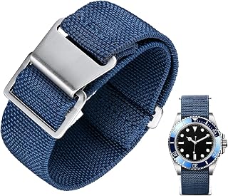 BINLUN Elastic Nylon Watch Strap Navy National Parachute Style Replacement Fabric Watch Strap with Hook Buckle Black/Silver Men Women 13 Colours, 3 Sizes 0.709/0.787/22 mm