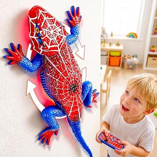 FOTSHARER Wall Climbing Gecko Spider Style, Rechargeable Robot Toy for Kids | Strong Suction & 360° Rotating Remote Control Wall Crawler Lizard Toy with Lights, Birthday Gifts for Boys & Girls Age 3-12