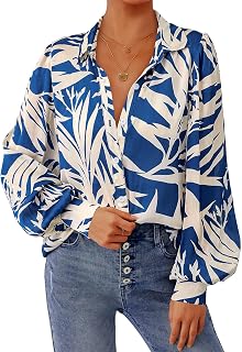 PRETTYGARDEN Women's Floral Blouses Elegant Casual V Neck Button Down Shirts Lantern Long Sleeve Boho Chiffon Autumn Tops 2025