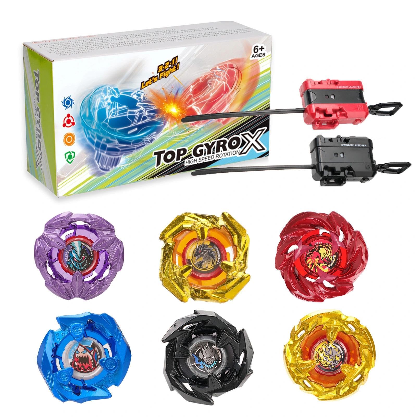 X Battle Blade Set, 6 Right-Spin Tops & 2 Launhcers, Great Starter Ages 6+ | Ent