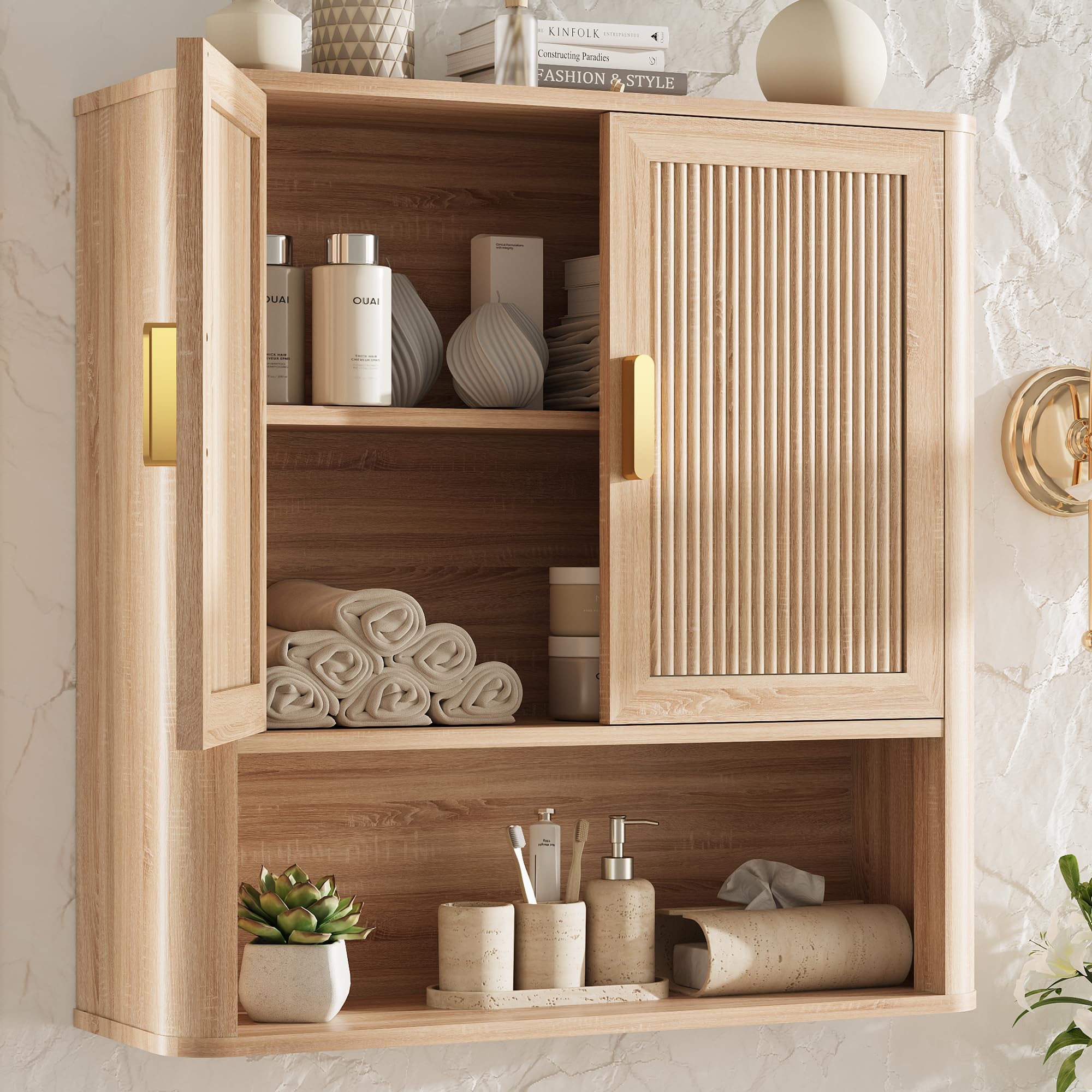 INNOD Bathroom Storage Cabinet, Medicine Cabinet with Adjustable Wood Shelf & Do