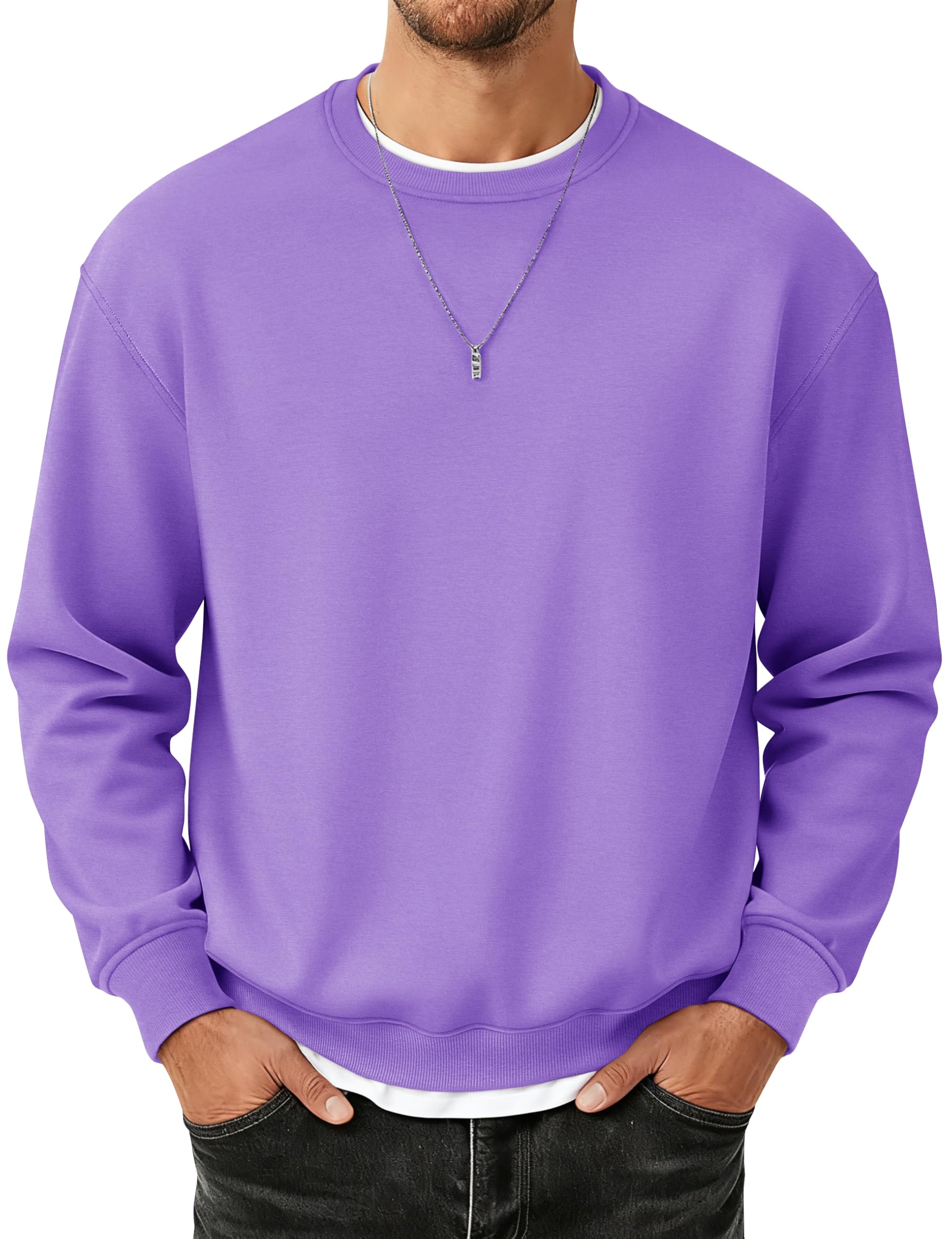 MAGCOMSEN Mens Sweatshirt Fleece Lined Long Sleeve Cotton Crewneck Pullover Wint