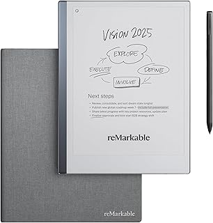 reMarkable 2 with Marker Plus and Grey Book Folio | 10.3” paper tablet with black and white display, e-ink digital notebook for better thinking, writing, and reading