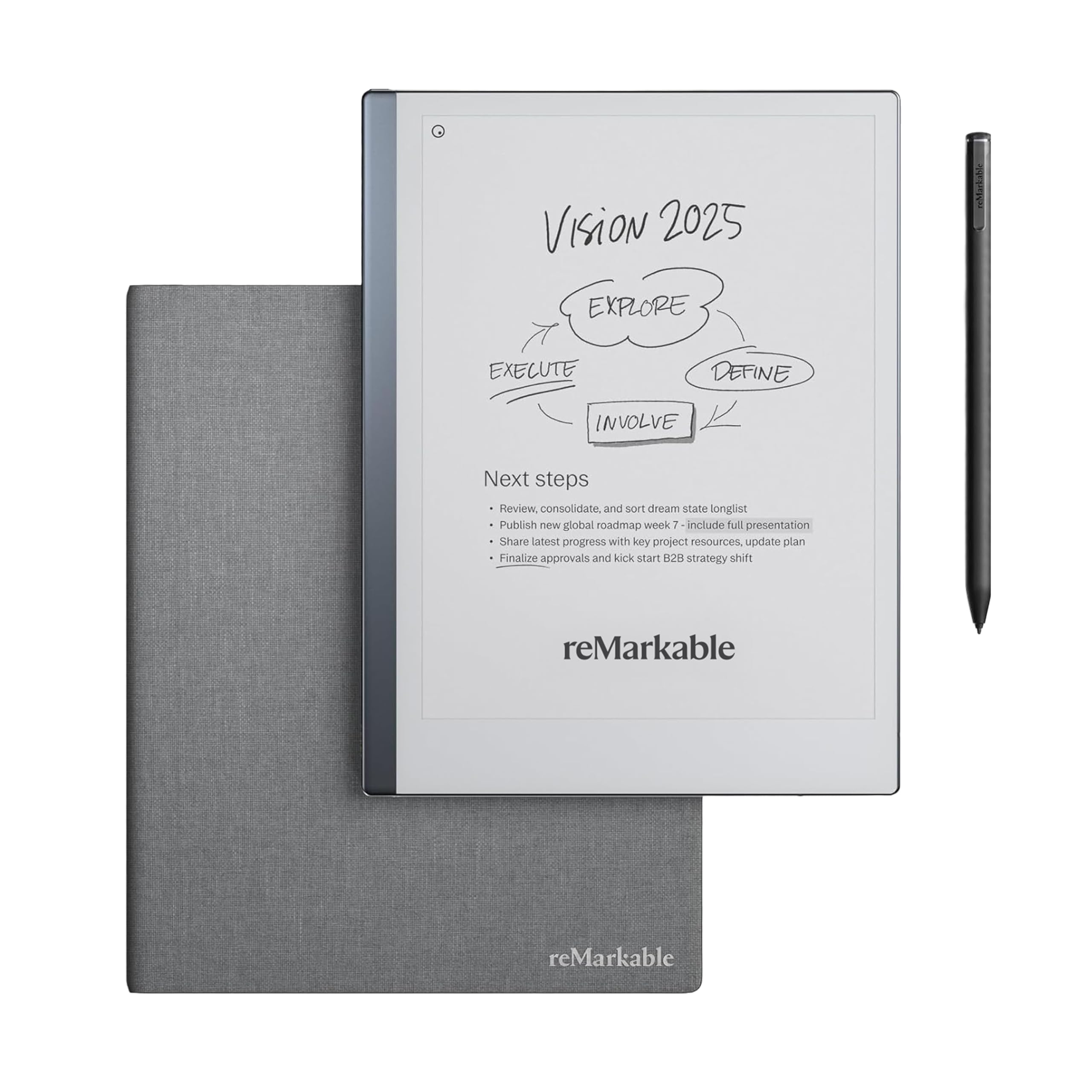 reMarkable 2 with Marker Plus and Grey Book Folio | 10.3” paper tablet with blac