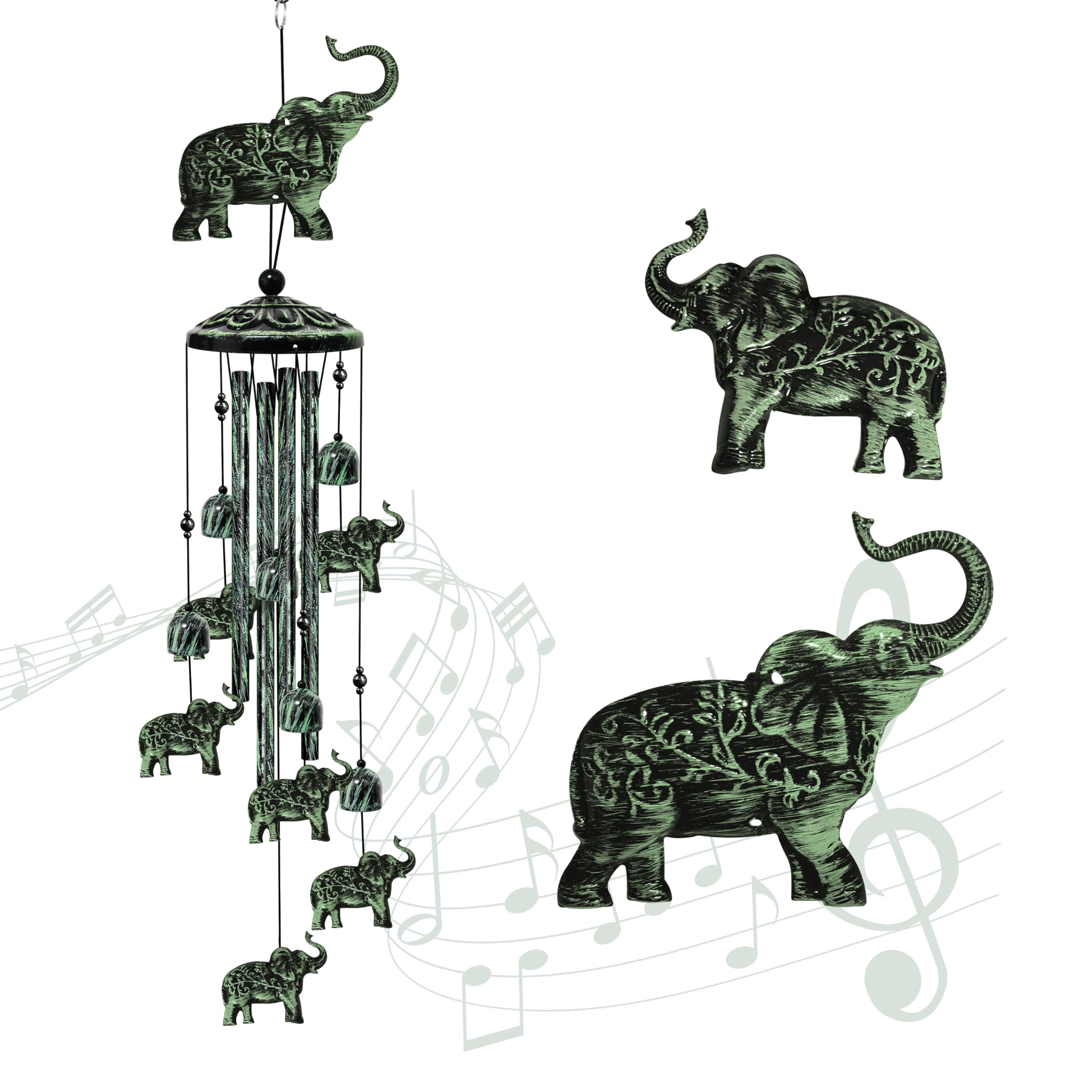Bursvik Elephant Wind Chimes 35" Outdoor - Garden Porch Patio Yard Gift