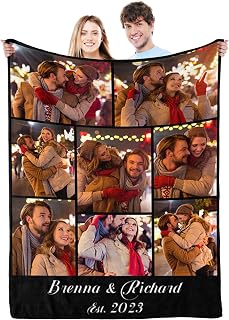 Personalized Valentine's Gifts for Couples, Custom Photo Blankets for Boyfriend Girlfriend with & Name Date, I Love You Birthday Wedding for Wife, Husband, Her, Him
