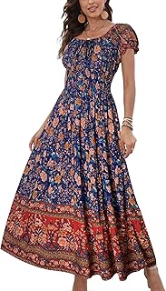 OSTOO - Women's Summer Boho Floral Print Tiered Casual Swing Maxi Dress