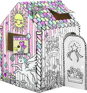 BB at Play XLarge Color in Unicorn Playhouse Craft Activity for Kids | A life-size playhouse (47.8”H x 32”W x 38”D) with interactive doors and windows for hours of imaginative, open play
