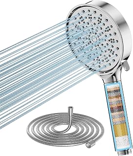Cobbe Hard Water Filter Shower Head and Hose Set, 6-Spray High Pressure | Showerhead with 20 Stage Filter, Powerful Shower Head for Residual Chlorine Remove, Chrome