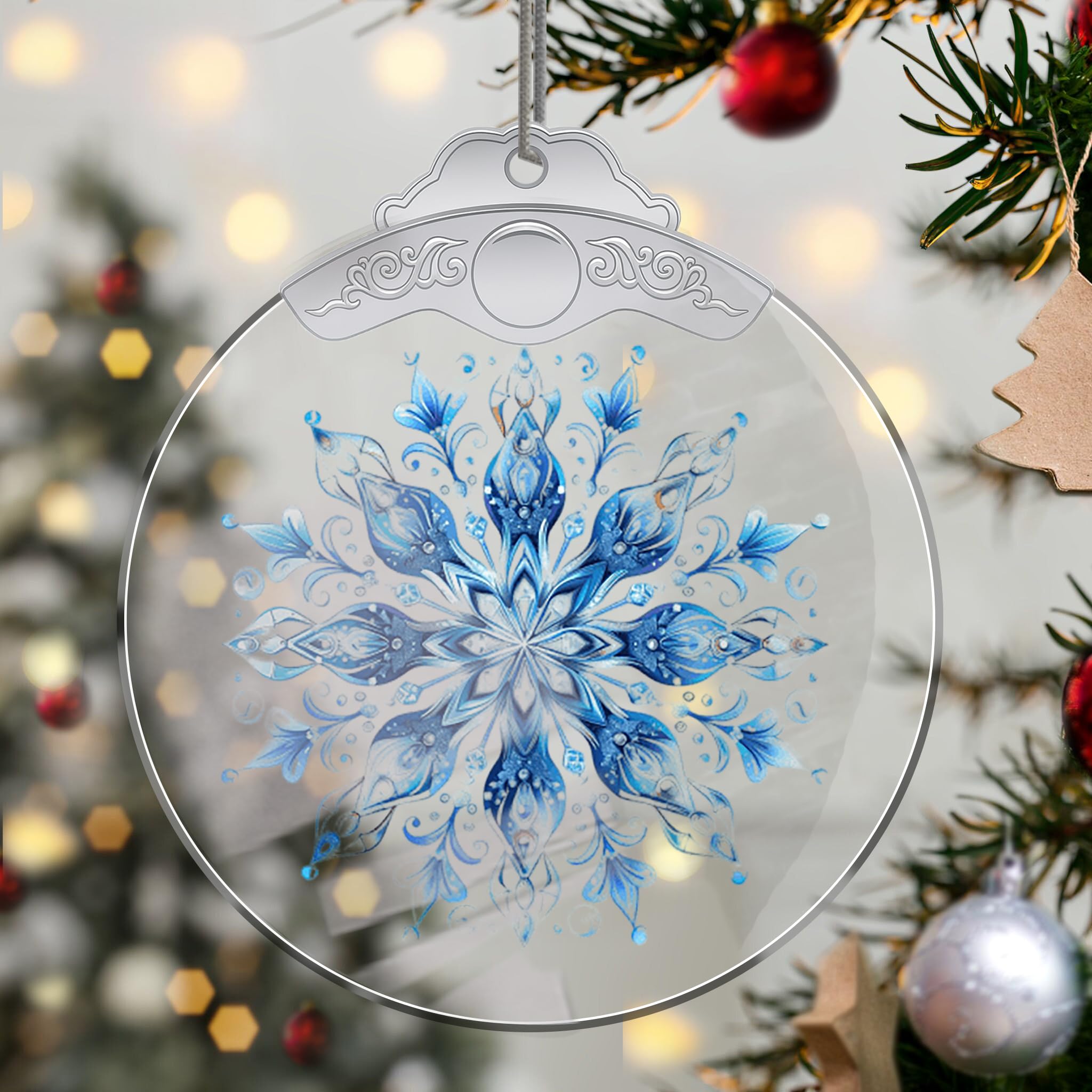 Christmas Ornaments Snowflake Crystal Hanging, Holiday Handmade Christmas Tree O