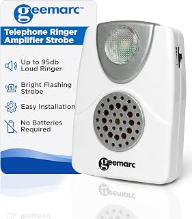 Geemarc CL-11 in-Line Telephone Ringer Amplifier with Strobe Flashing Light | Designed for Hard of Hearing Users, Extra-Loud Landline Phone Ring Alert, Flash Strobe Signal, Visual Alert for Incoming Call