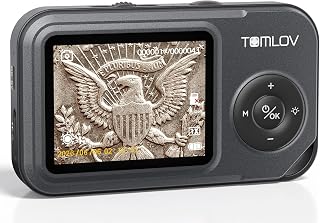 TOMLOV P50 Handheld Digital Microscope, Adjustable Focus, 2.4" IPS Screen | Adjustable LED Lighting, Pocket-Sized, Take Photos/Videos, Error Coin & Trichome View, For Collectors, Windows/Mac Compatible