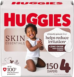 Huggies Size 4 Diapers, Skin Essentials Baby Diapers, Size 4 (22-37 lbs), 150 Count, Packaging May Vary