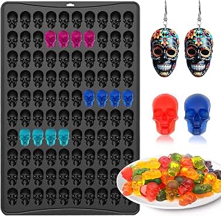 Mini Skull Molds Silicone, 100 Cavity Halloween Skull Chocolate Candy Mold | Mini Gummy Molds Skeleton for Ice Cubes, Biscuits, Cookies, Jelly, Cupcake Decorations, Pet Treats, Holiday Party, Non-Stick
