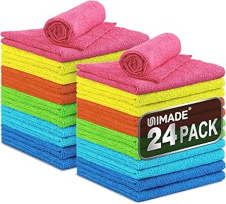 UNIMADE Microfiber Cleaning Cloth, 24 Pack Reusable Microfiber Towels | for Cars Lint Free Cleaning Shop Towel Rags for Home Kitchen Automotive Bar Mechanic Restaurant Garage, 11"x 12", Multicolor