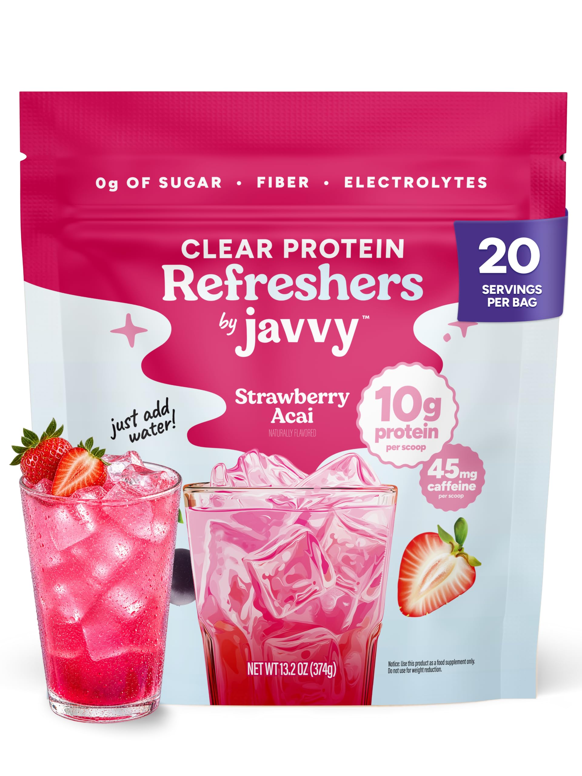 Javvy Clear Protein Powder with Clear Whey Protein, Strawberry Berry Acai | 10g 