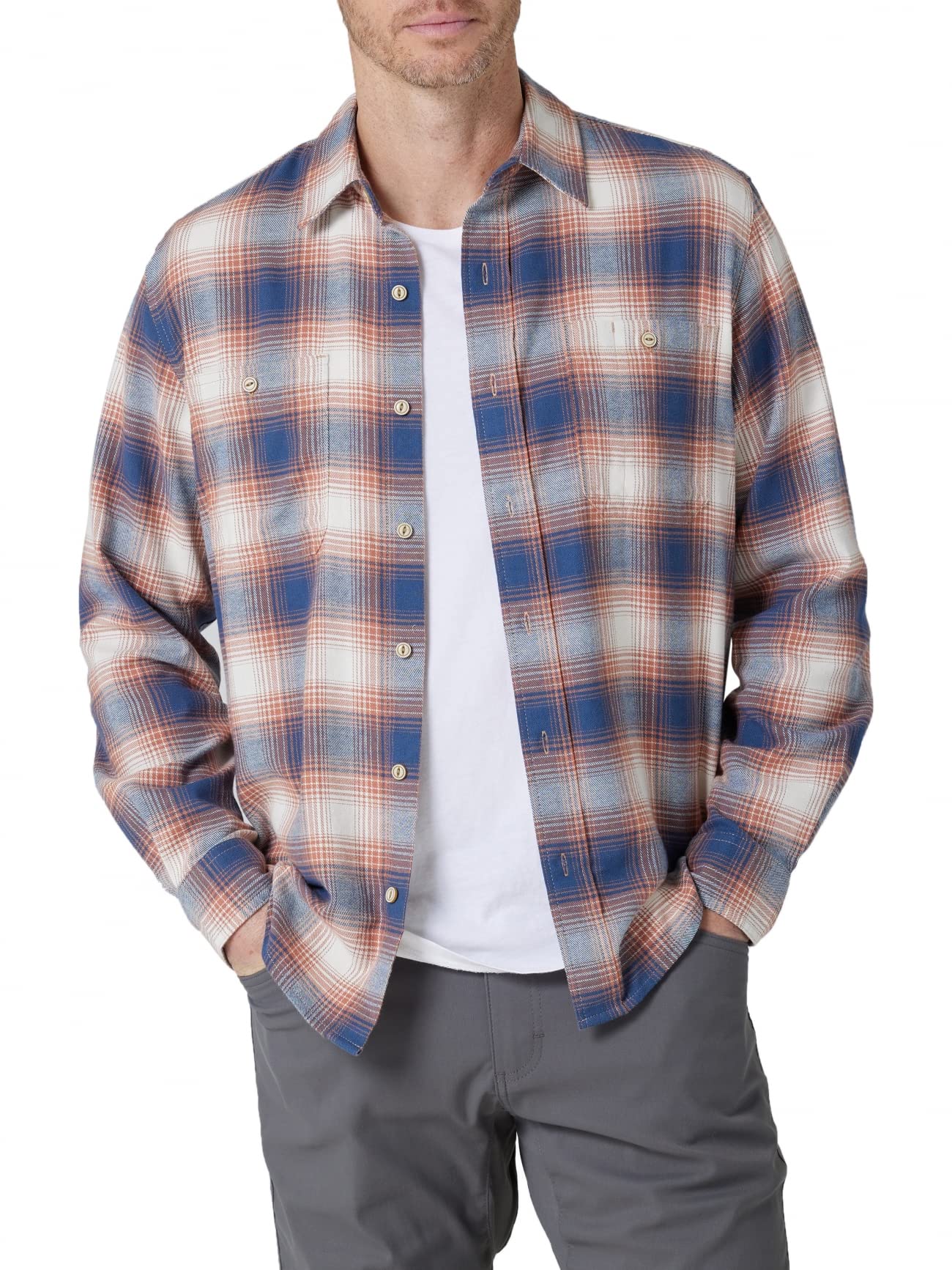 Wrangler Authentics Men's Cloud Flannel Woven Shirt with Button-Down Collar (Pac