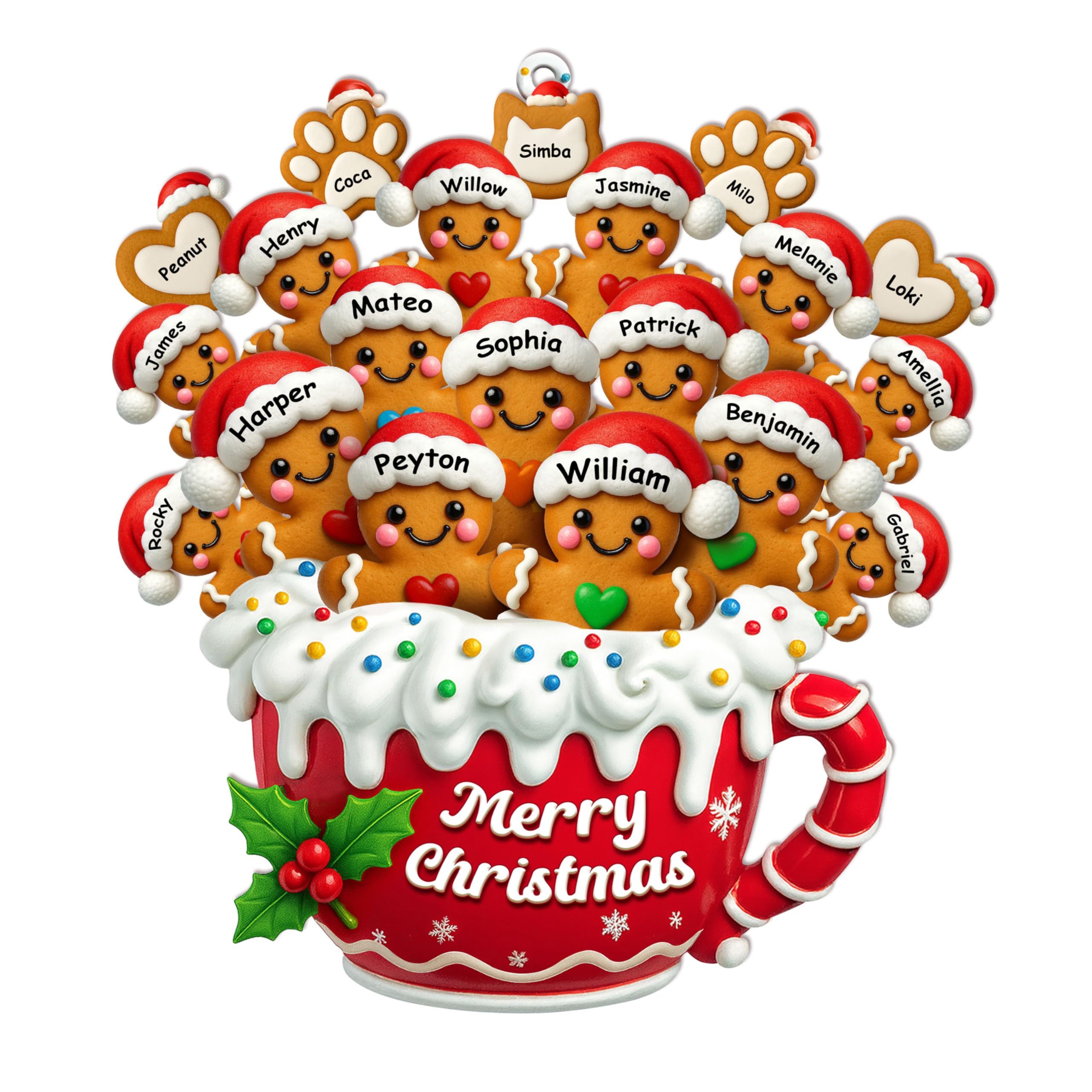 Personalized Gingerbread Family Magnet – Custom Name Christmas Fridge Magnet, Gi