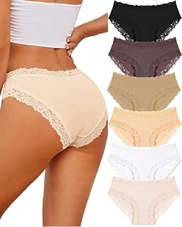 ALL OF SHE 6 Pack Cotton Underwear Women Brazilian Slip Lace Underpants Ladies Panties Sexy Hipster Cheeky Women Underwear Multipack