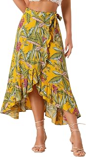 Allegra K Women's Floral Print Ruffle Self Tie Split Hawaiian Wrap Skirt