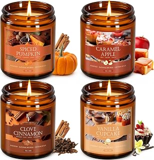 Fall Candles Set, 4 Pack Candles for Home Scented Natural Soy Wax, Autumn Gifts Set for Women Men, Fall Fragrance of Pumpkin/Cinnamon/Vanilla Cupcake/Apple