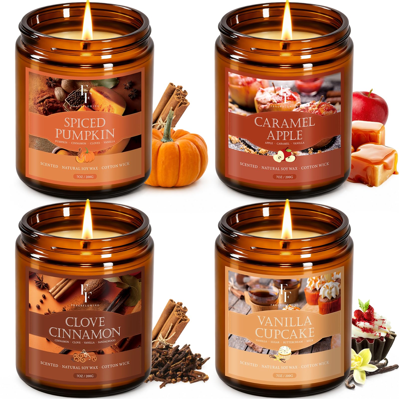 Fall Candles Set, 4 Pack Candles for Home Scented Natural Soy Wax, Autumn Gifts 