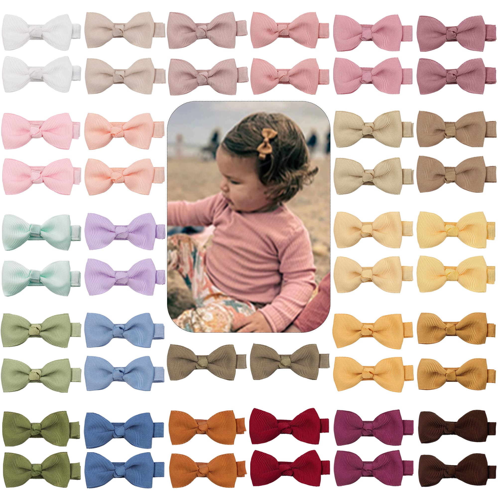 CÉLLOT Baby Hair Clips 50PCS Baby Girls Fully Lined 2" Baby Bows Hair Pins | Tin