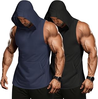 COOFANDY paquete de 2 camisetas con capucha para entrenamiento, culturismo, musculación, sin mangas, con capucha, para gimnasio - - Small