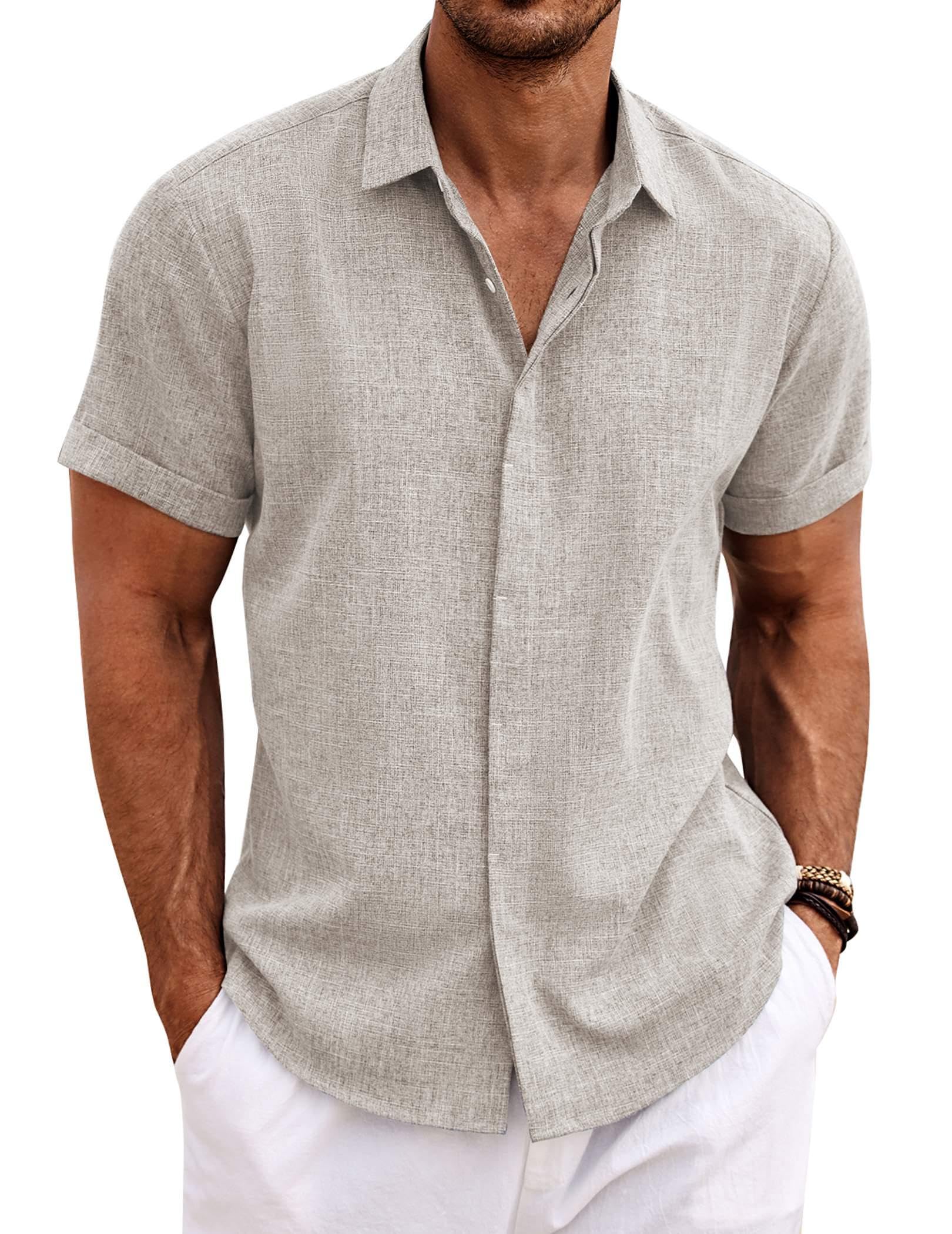 COOFANDY Men's Linen Shirts Short Sleeve Casual Shirts Button Down Shirt for Men