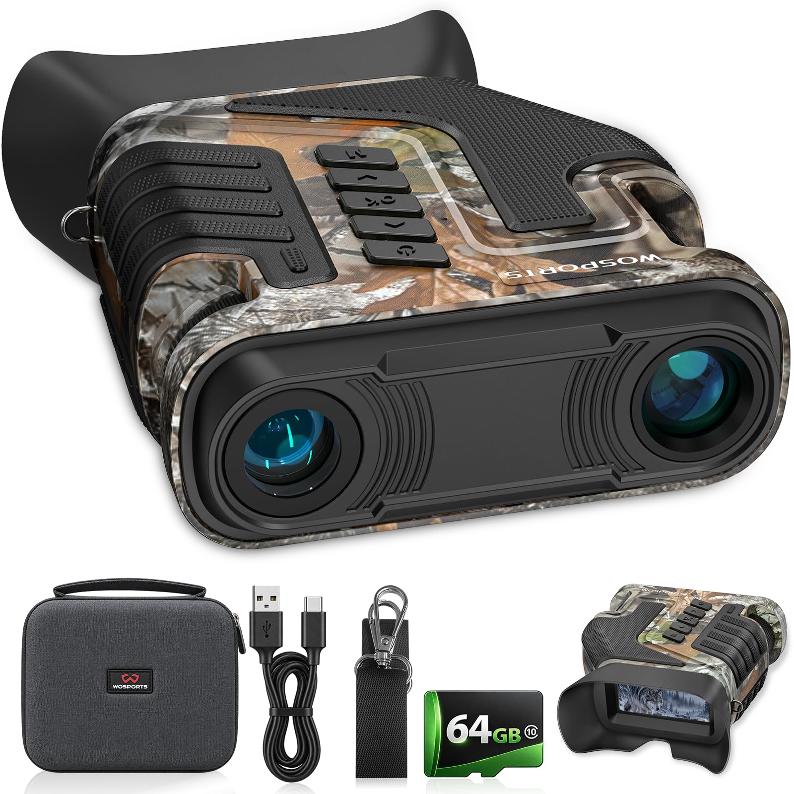 WOSPORTS Night Vision Binoculars, 10X Optical + 8X Digital Zoom | – 1300FT Range