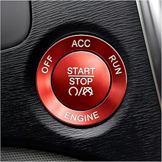 Guilcam Car Start Button Cover, Aluminum Vehicle Engine Ignition Knob Protective Trim Decal, Automotive Push to Start Stop Button Decor Sticker, Compatible with Challenger Charger 1500 (Red)
