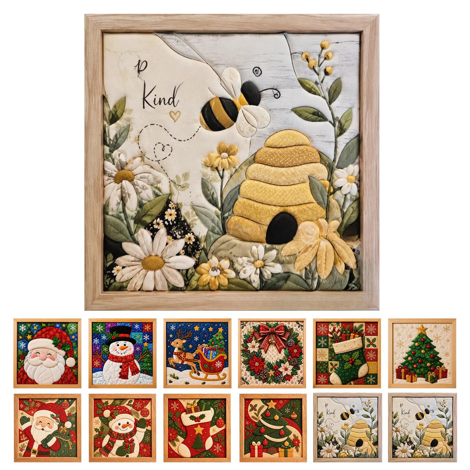 7.8" No‑Sew Kinusaiga Fabric Art Kit Bee Hive Floral Pattern Complete Tools | Wi