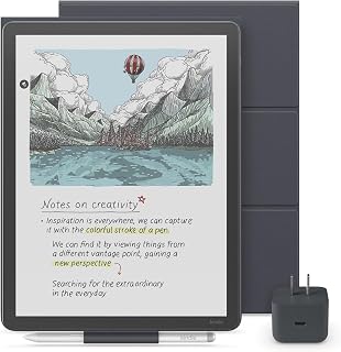 Amazon Kindle Scribe Essentials Bundle - Amazon Kindle Scribe Colorsoft (64GB) - Graphite, Premium Pen, Plant-Based Leather Folio Cover-Graphite,Power Adapter