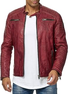 RED BRIDGE Men's Jacket Faux Leather Biker Casual Ribbed Fashion Cotton Jacket