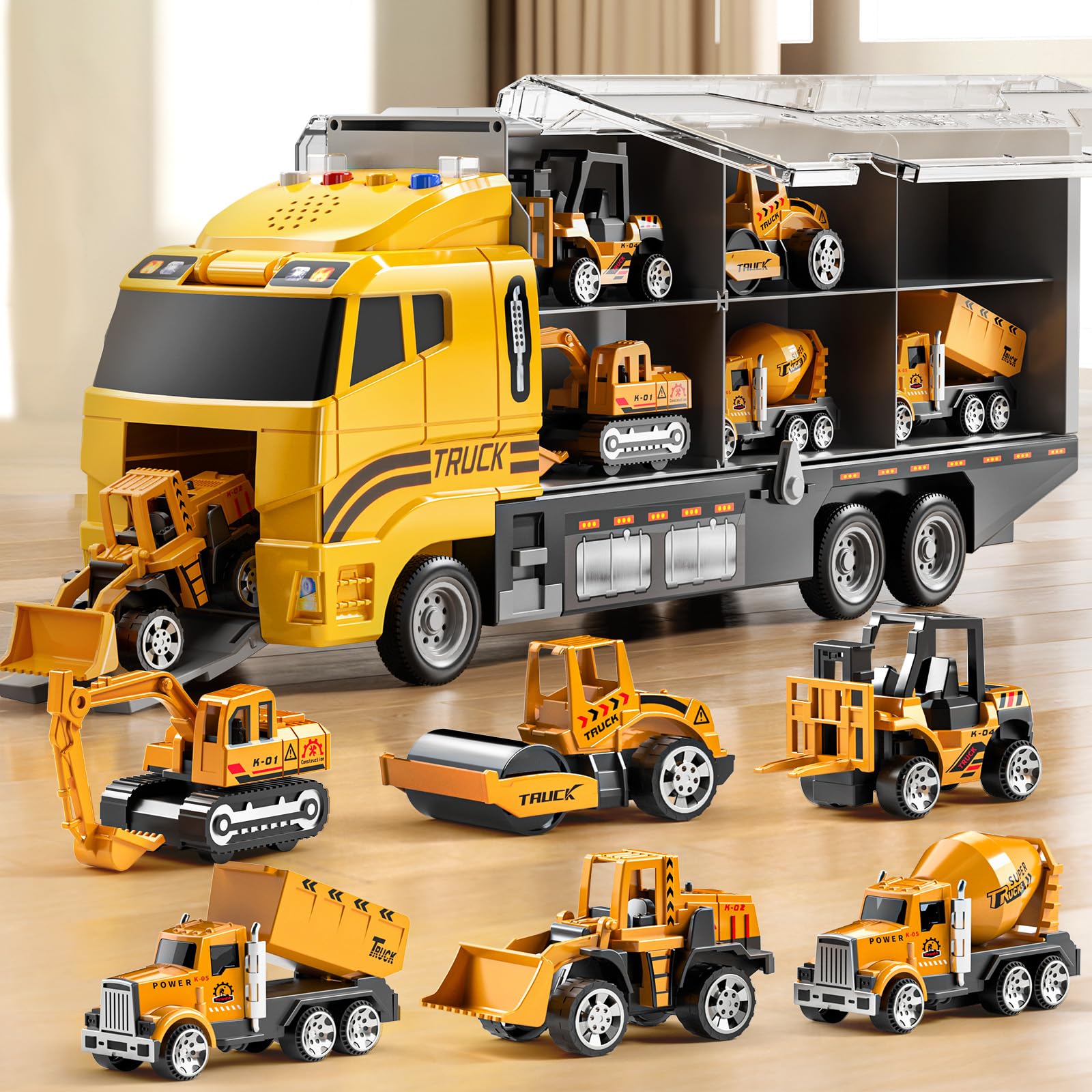 NIPLOOOW Kids Boys Construction Truck Vehicle Toy Set with Play Mat and Die-Cast
